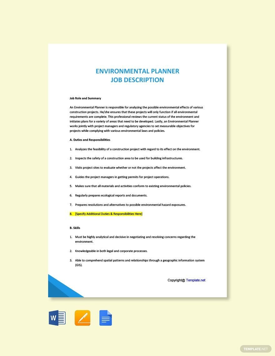 Environmental Planner Job Ad/Description Template