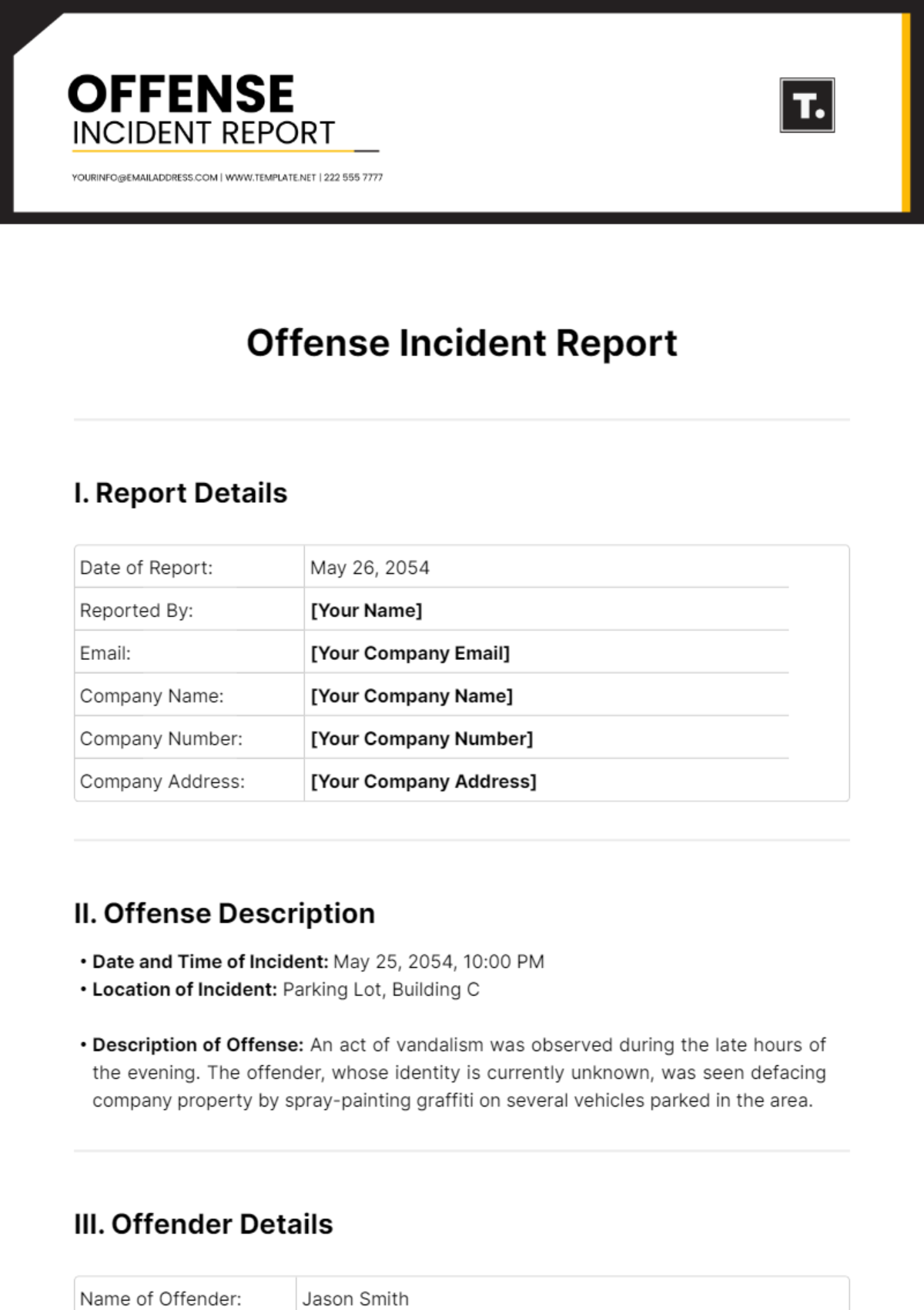 Offense Incident Report Template - Edit Online & Download