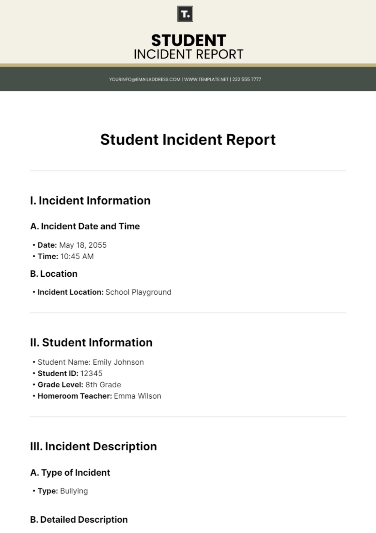 Student Incident Report Template - Edit Online & Download