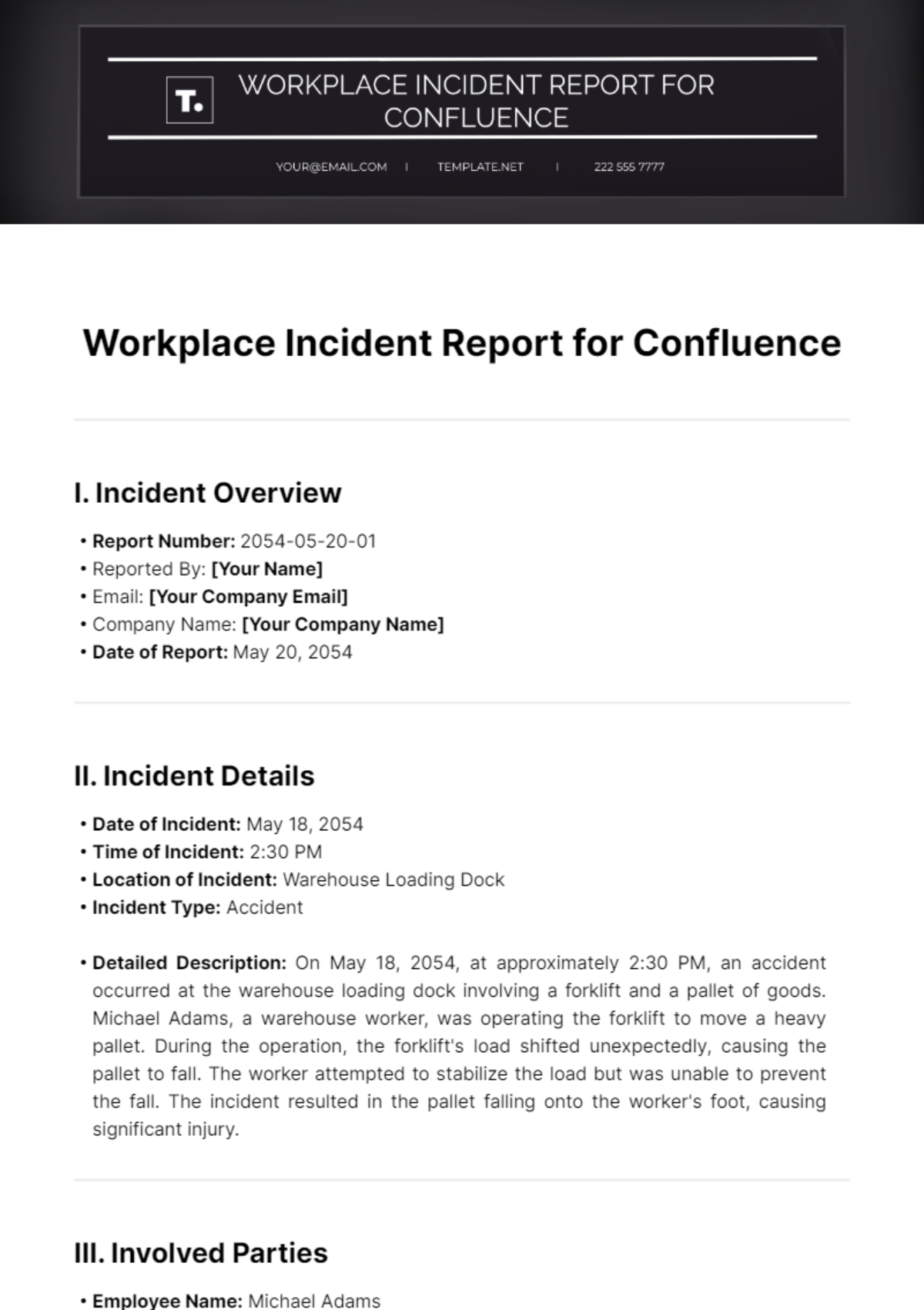 Workplace Incident Report Template for Confluence - Edit Online & Download