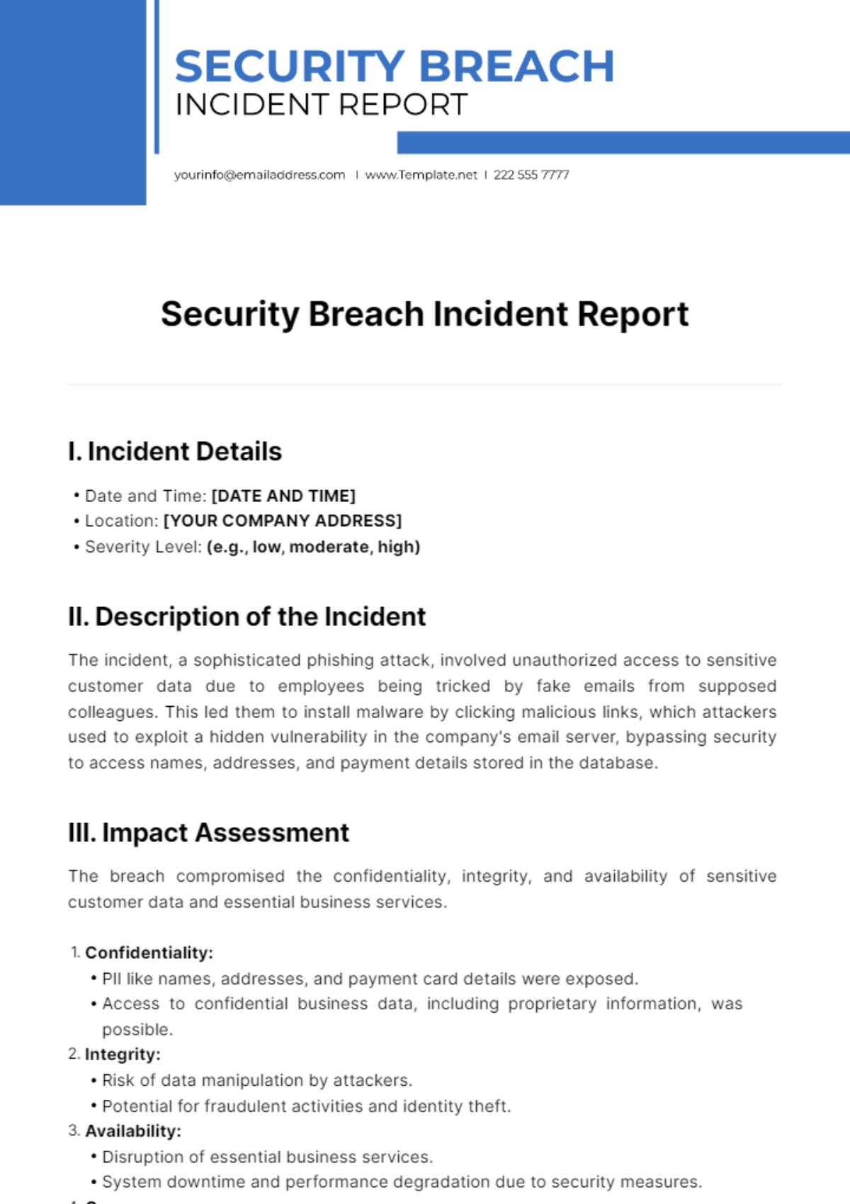 Free Security Breach Incident Report Template to Edit Online