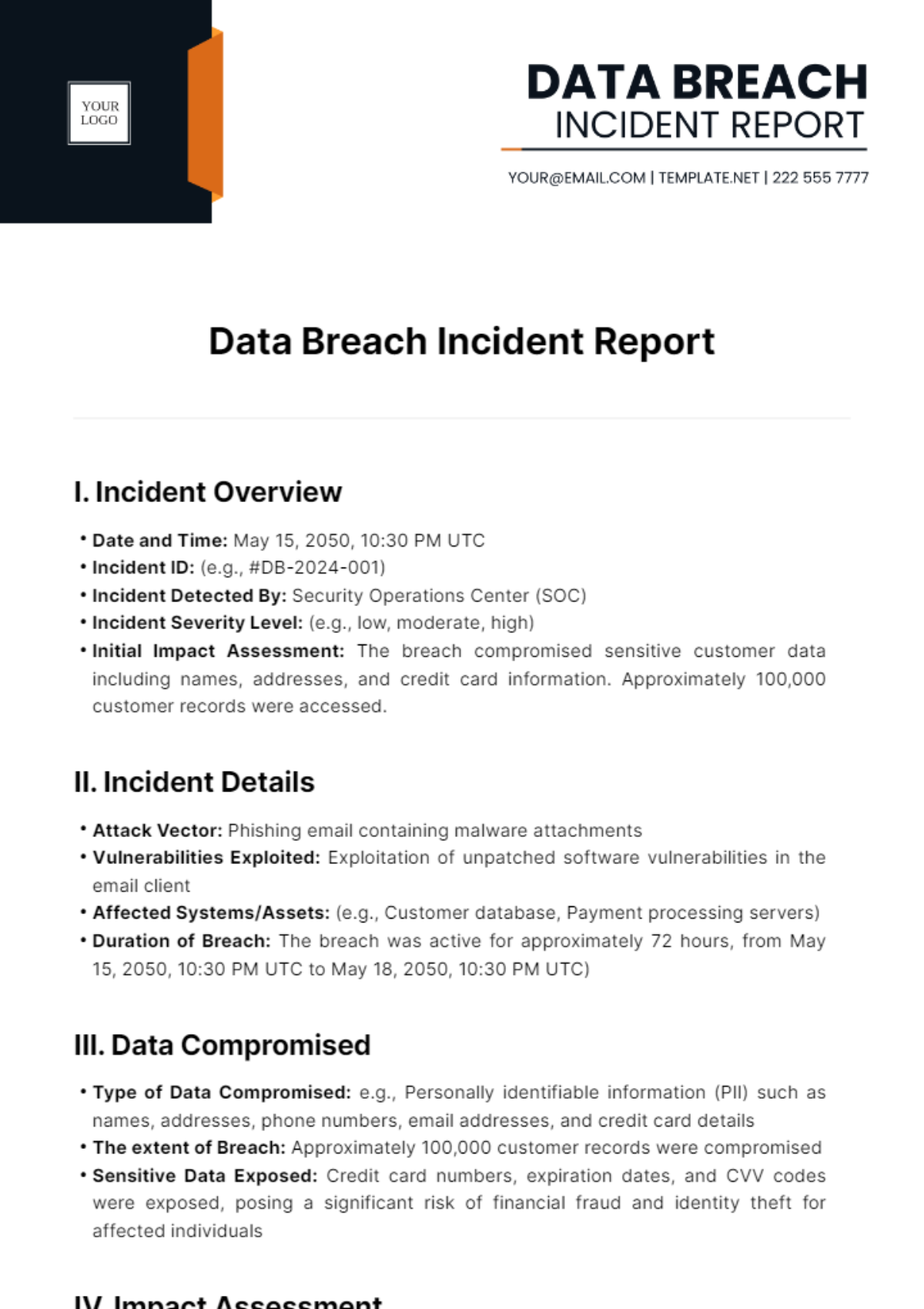 Free Data Breach Incident Report Template to Edit Online