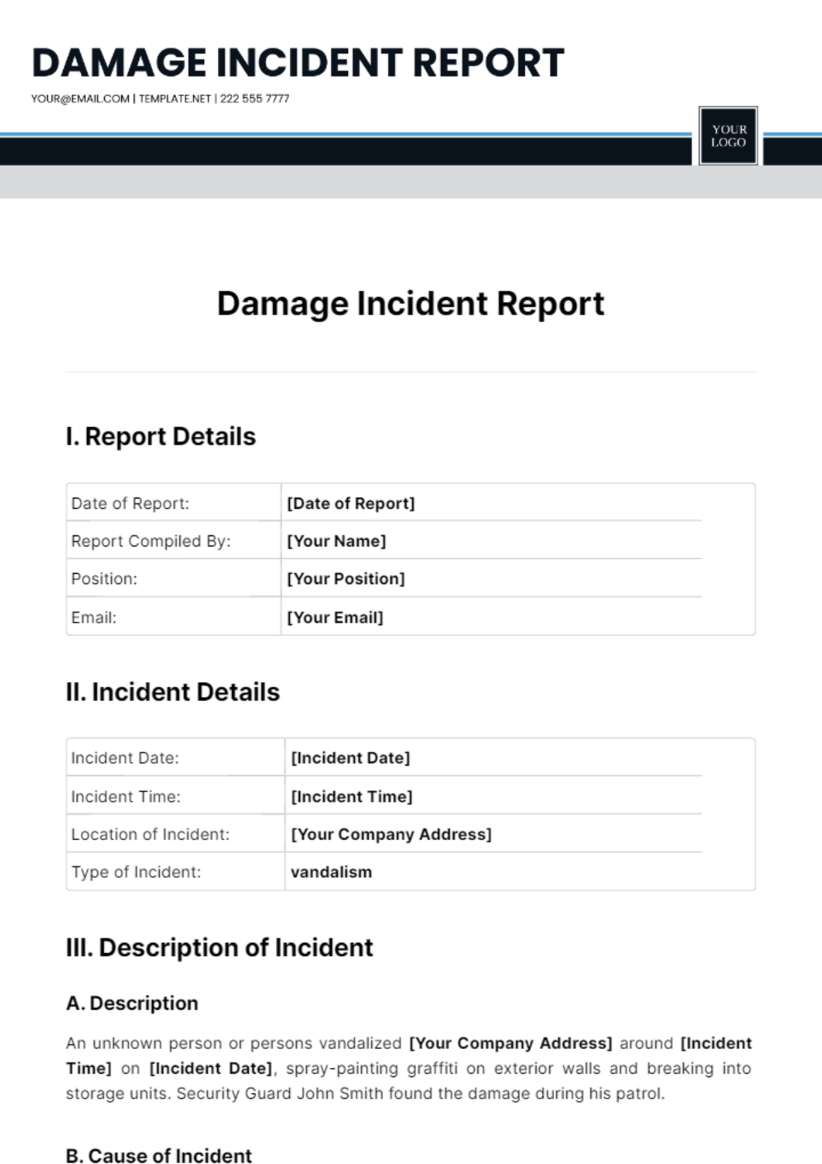 Damage Incident Report Template - Edit Online & Download