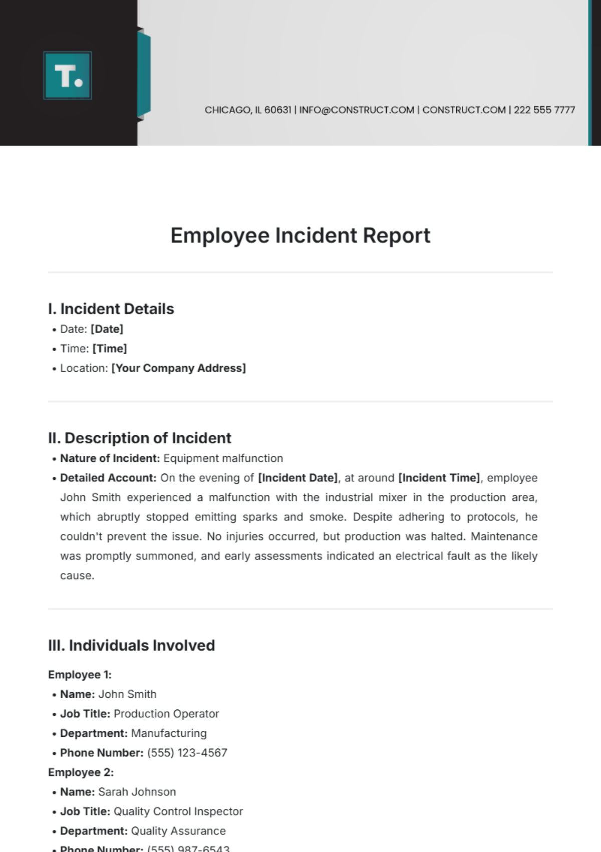 Employee Incident Report Template - Edit Online & Download