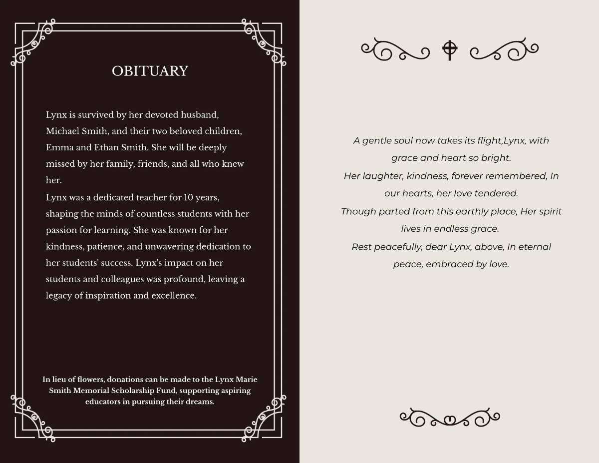 Free Minimalist Obituary Brochure Template to Edit Online