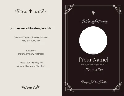 Free Minimalist Obituary Brochure Template to Edit Online