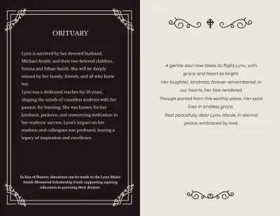 Free Minimalist Obituary Brochure Template to Edit Online