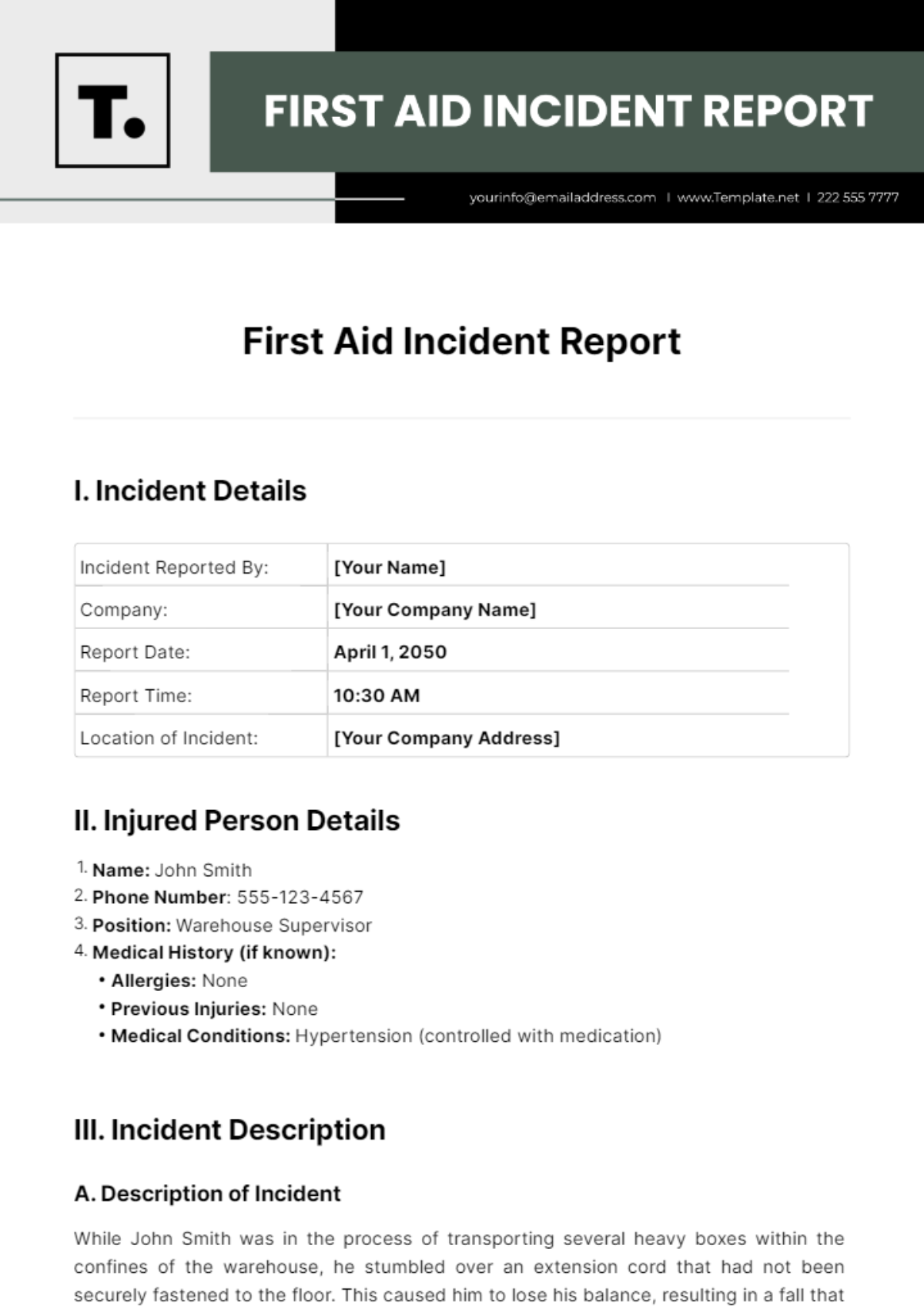 First Aid Incident Report Template - Edit Online & Download