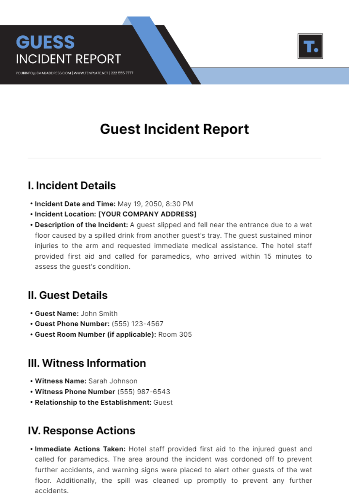 Guest Incident Report Template - Edit Online & Download