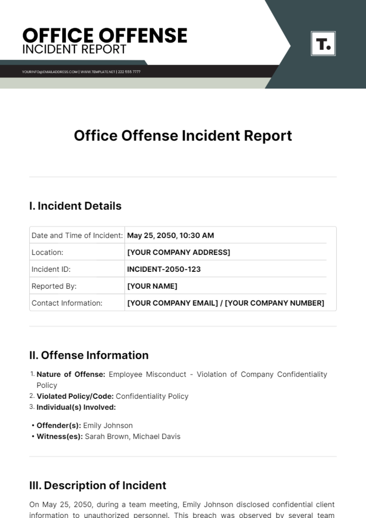 Office Offense Incident Report Template - Edit Online & Download