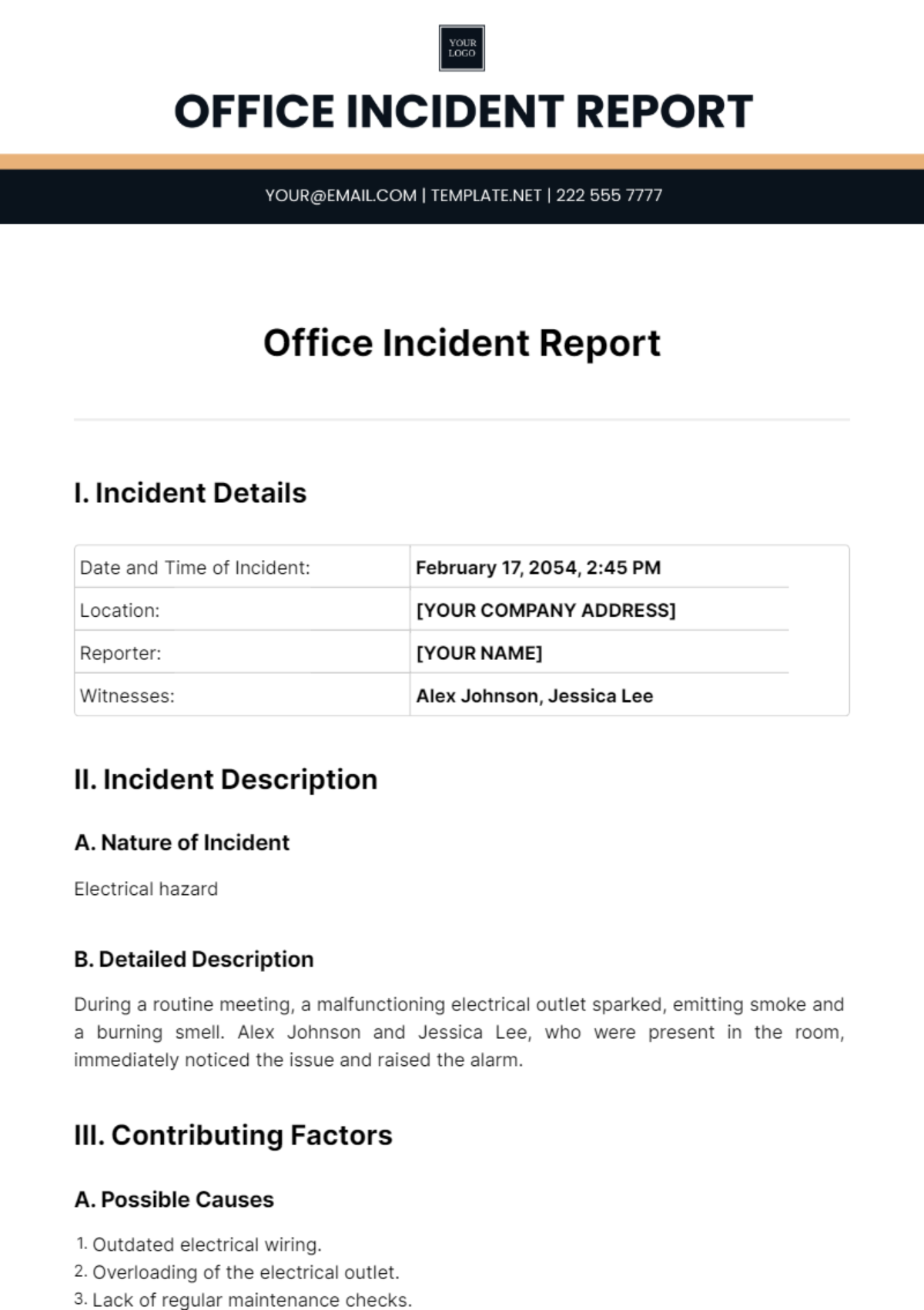 Office Incident Report Template - Edit Online & Download