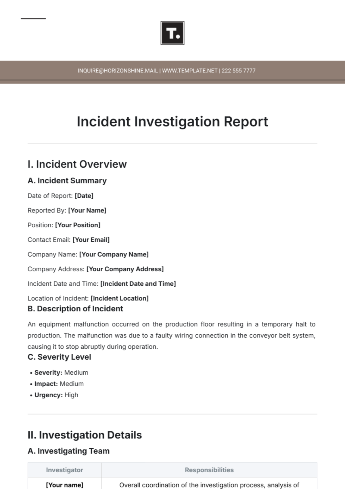 Incident Investigation Report Template - Edit Online & Download