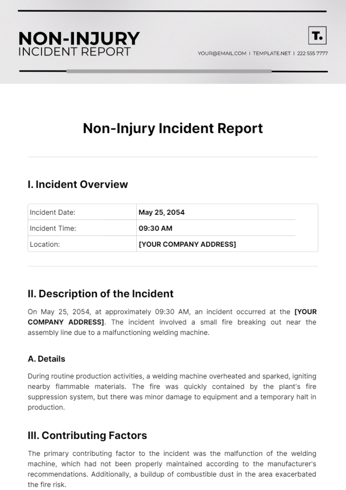 Non Injury Incident Report Template - Edit Online & Download