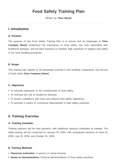 Free Food Safety Training Plan Template to Edit Online