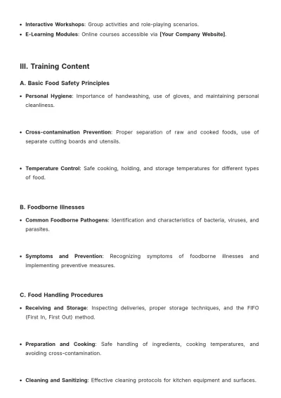 Free Food Safety Training Plan Template to Edit Online