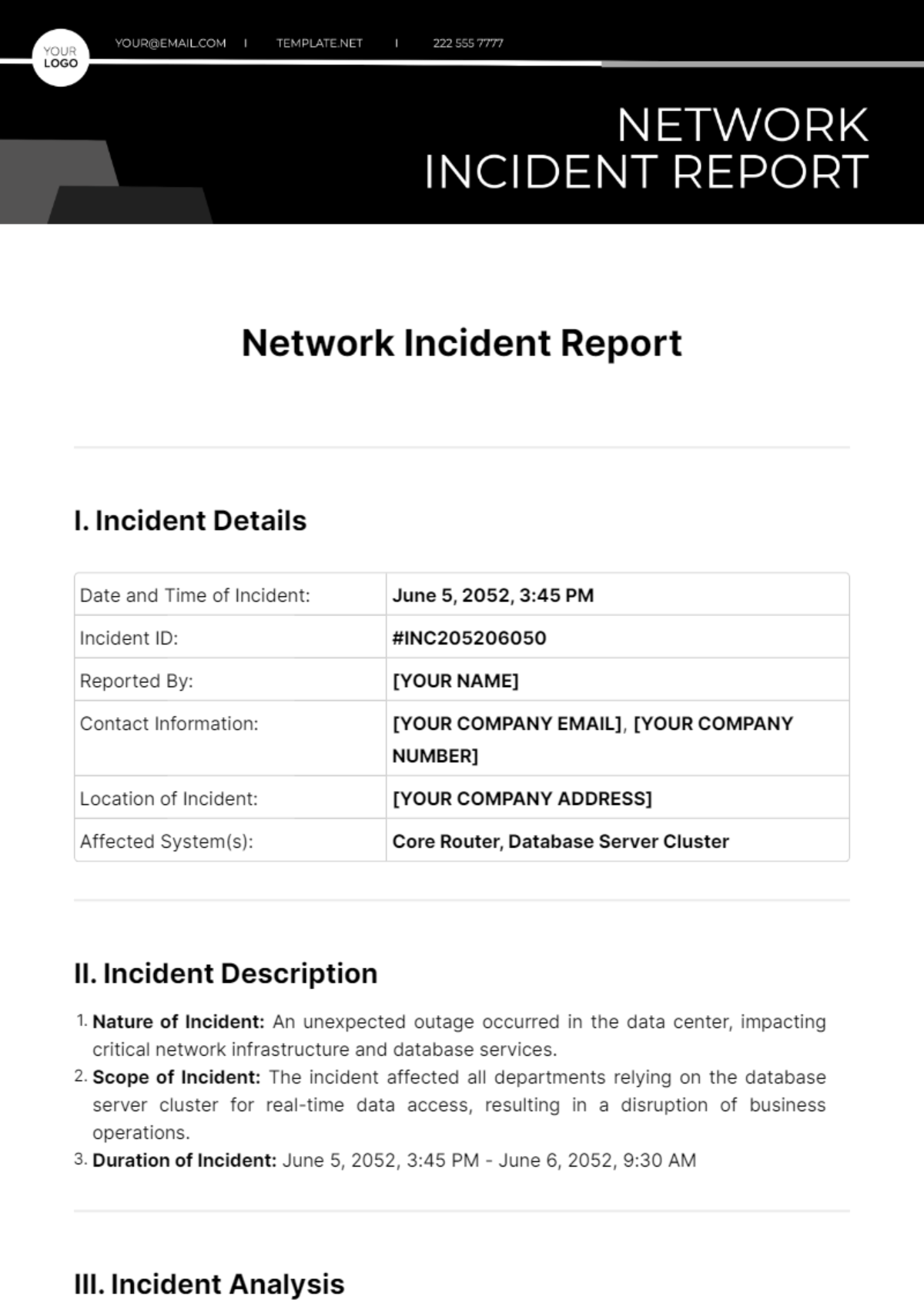 Network Incident Report Template - Edit Online & Download Example ...