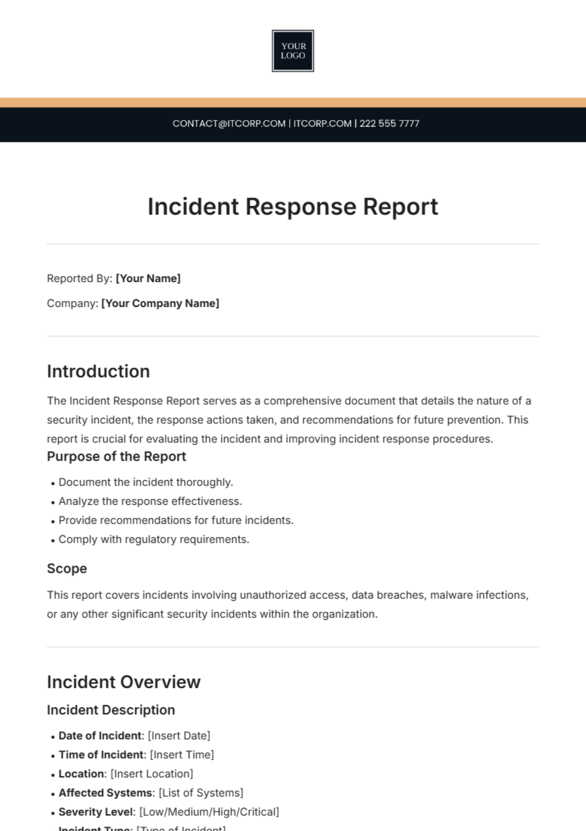 Incident Response Report Format Template - Edit Online & Download