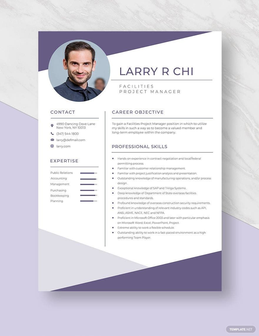 Facilities Project Manager Resume Template