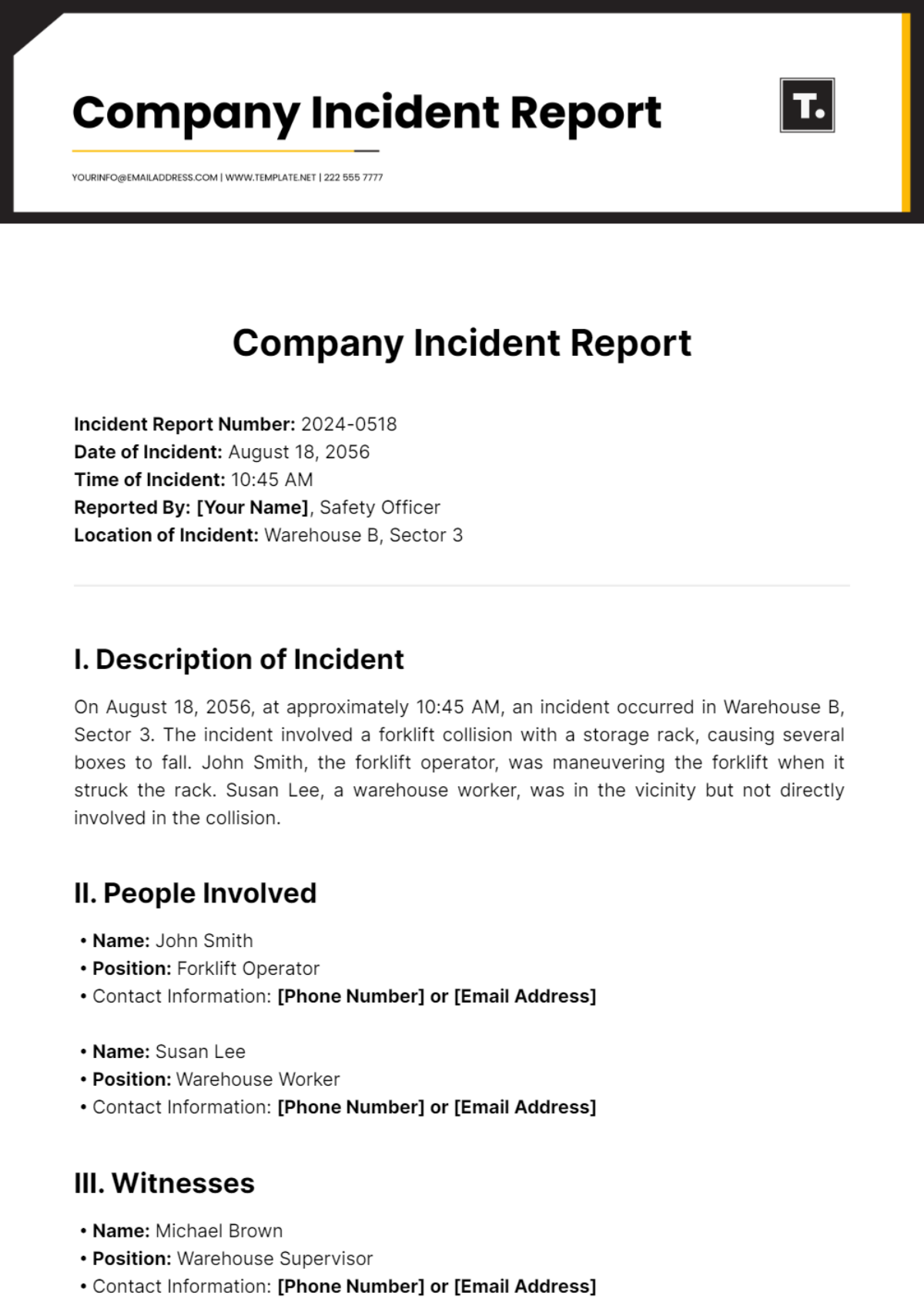 Company Incident Report Template - Edit Online & Download