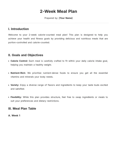 Free 2 Week Meal Plan Template to Edit Online
