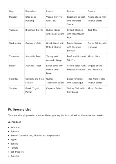 Free 2 Week Meal Plan Template to Edit Online