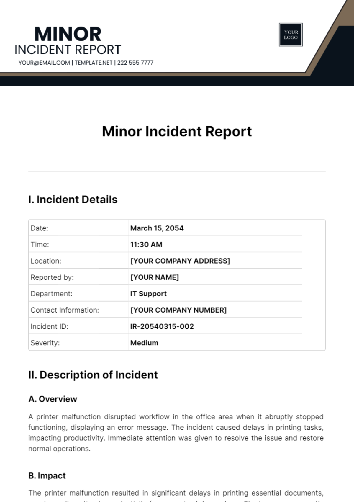 Minor Incident Report Template - Edit Online & Download