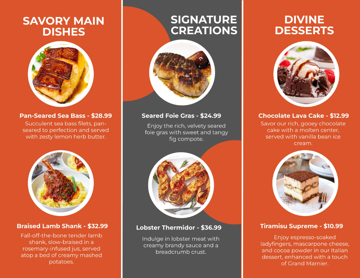 Free Restaurant Food Menu Brochure Template to Edit Online