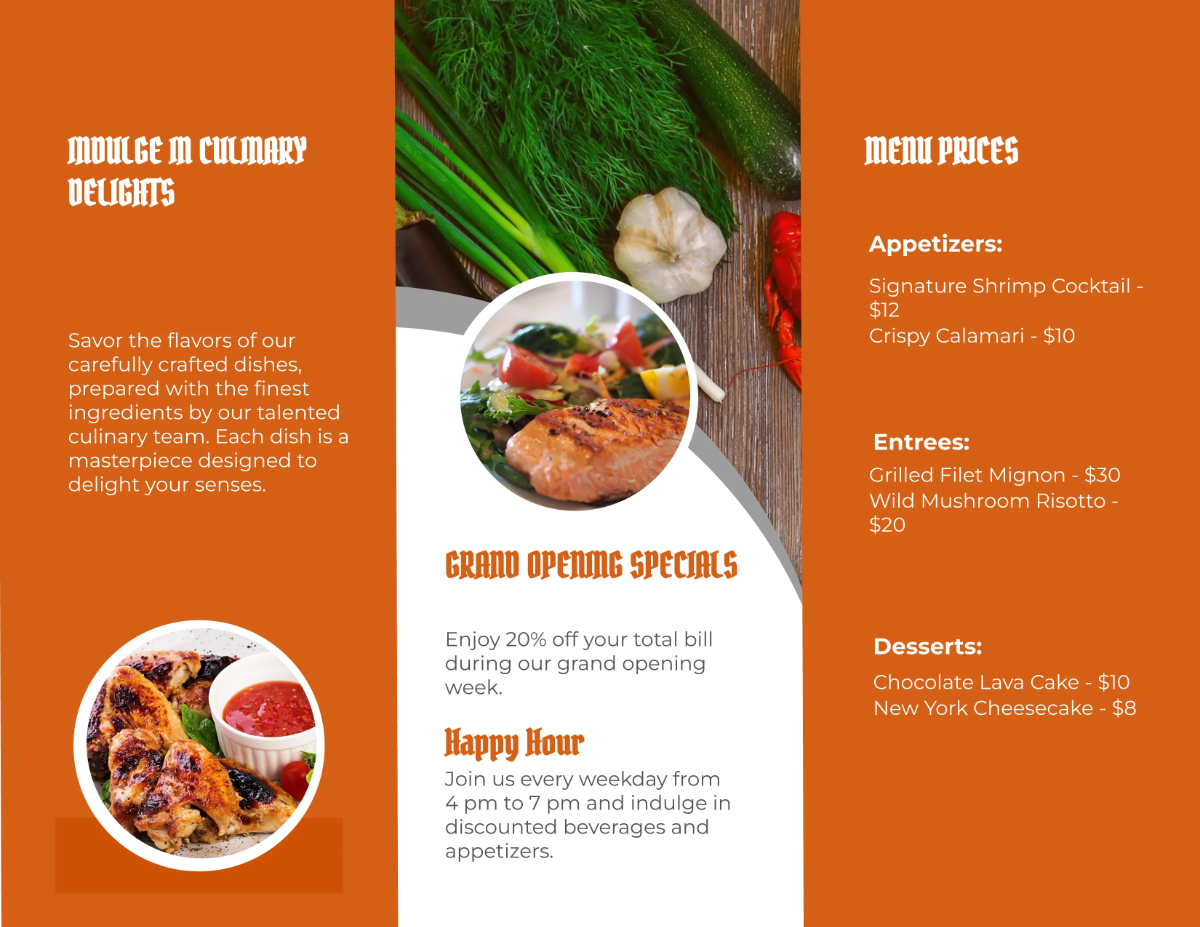 Free Restaurant Grand Opening Brochure Template to Edit Online