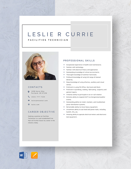 Free Technician Resume - Download in Word, Illustrator, PSD, Apple ...