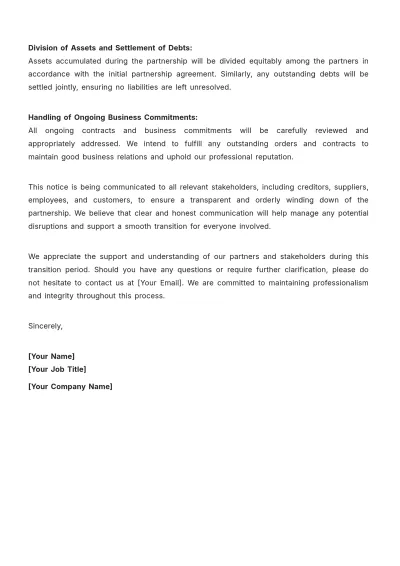 Free Notice of Restaurant Partnership Dissolution Template to Edit Online