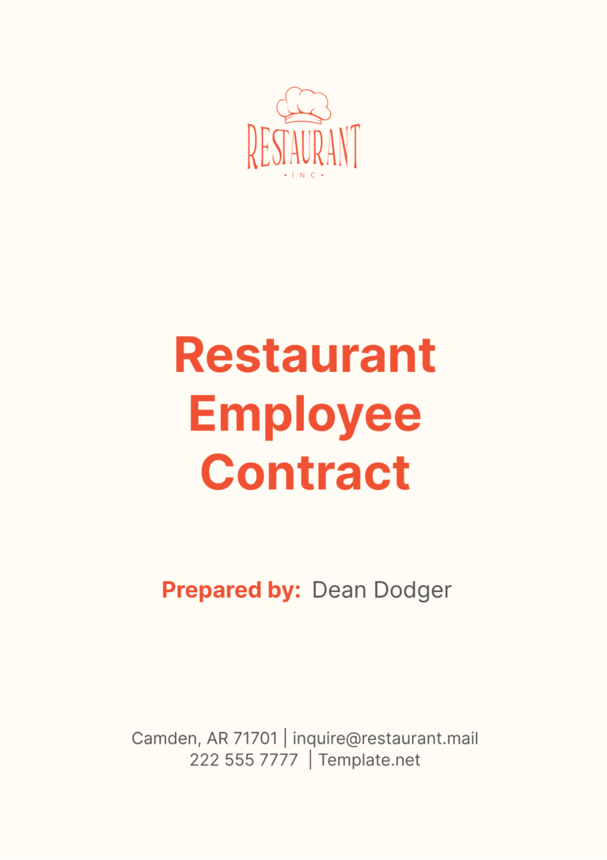 Restaurant Employee Contract Template