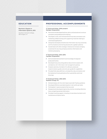 IT Technical Writer Resume Template