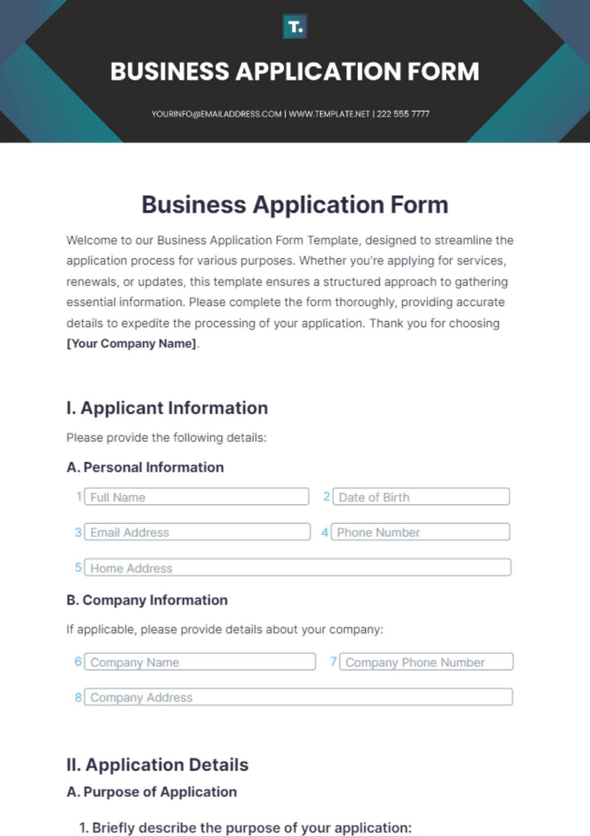 Business Application Form Template - Edit Online & Download