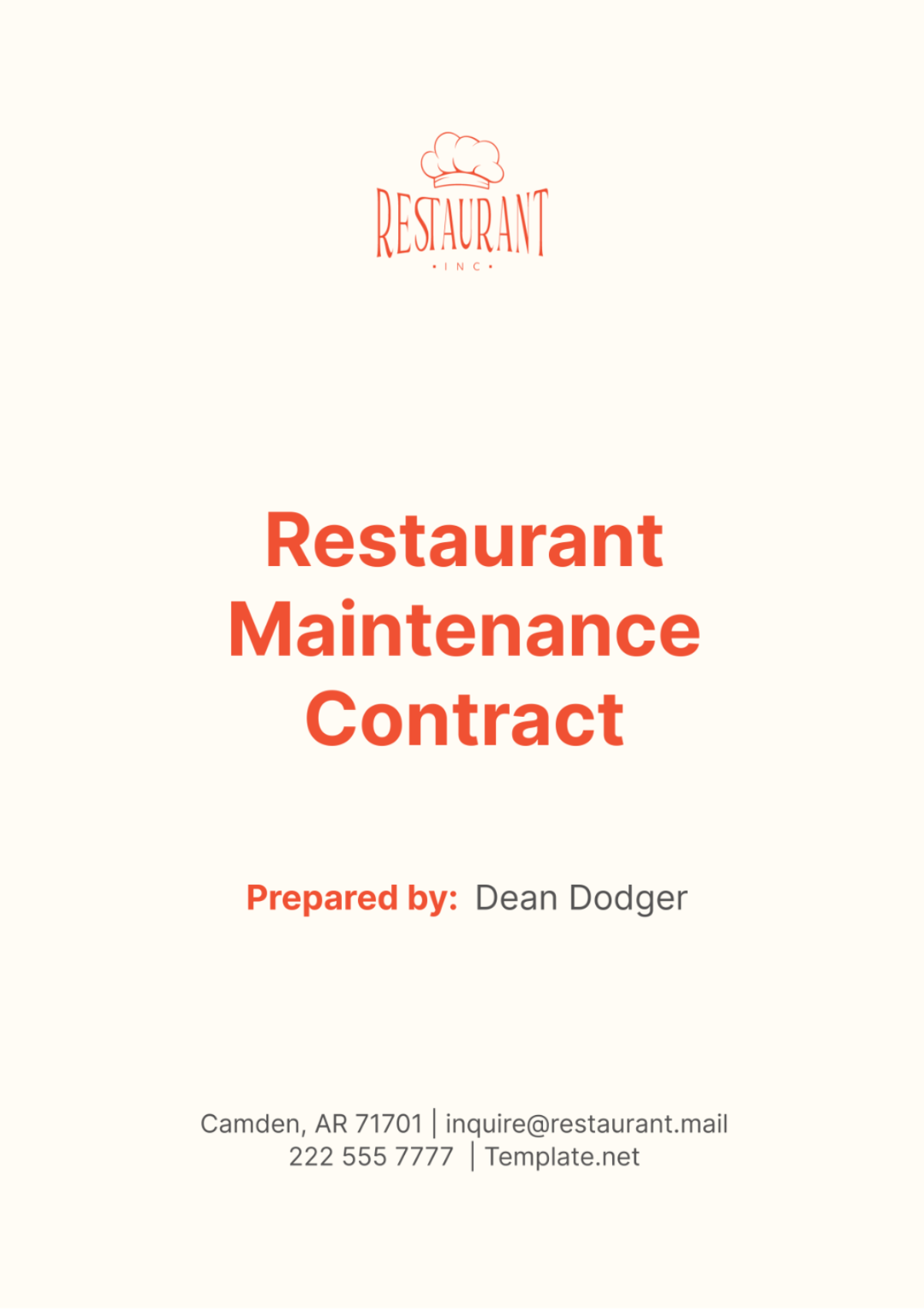 Restaurant Maintenance Contract Template