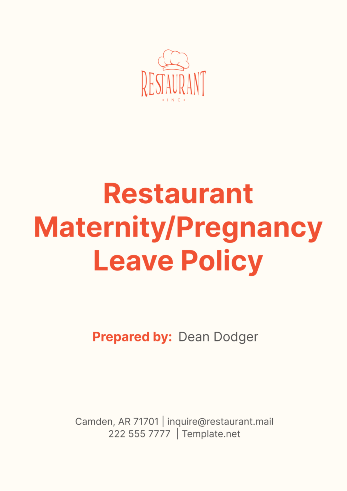 Restaurant Maternity/Pregnancy Leave Policy Template - Edit Online & Download