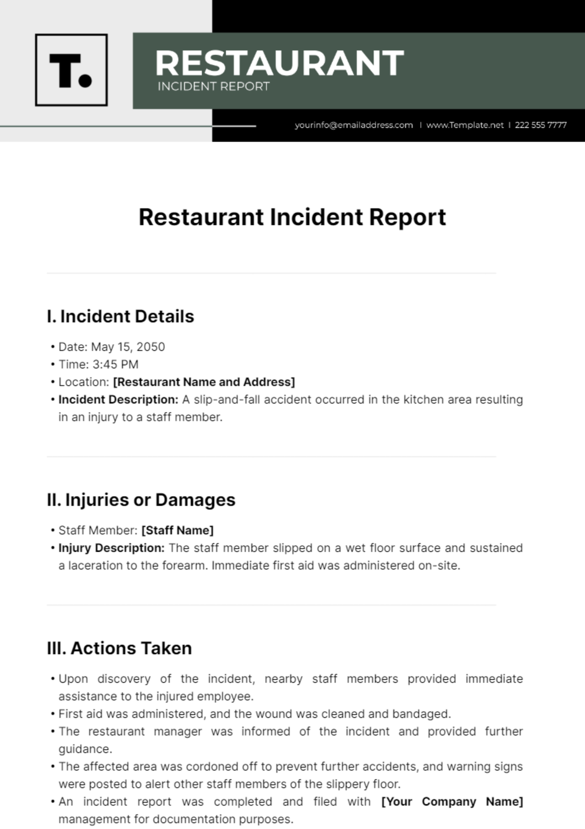 Restaurant Incident Report Template - Edit Online & Download