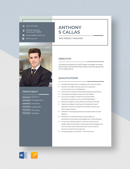 Modern Project Manager Resume - Download in Word, PSD, Apple Pages ...