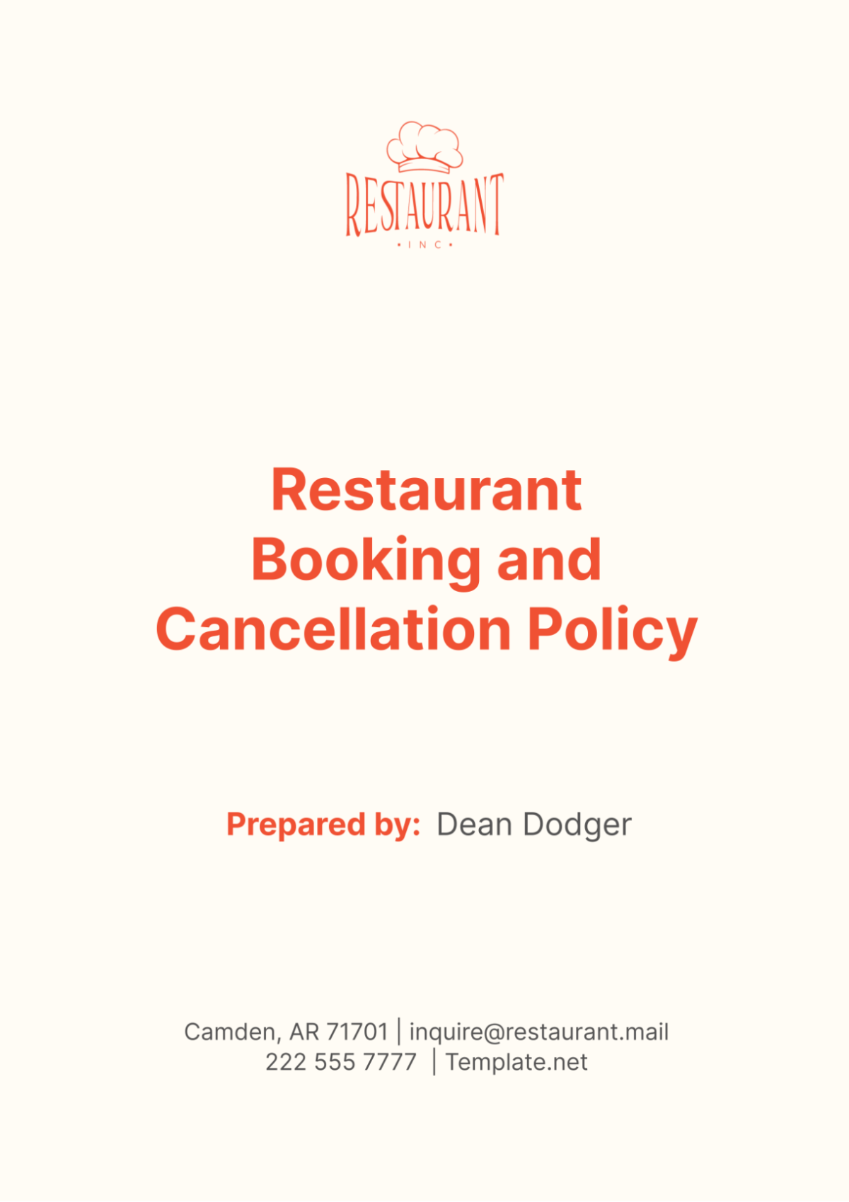 Restaurant Booking and Cancellation Policy Template - Edit Online & Download