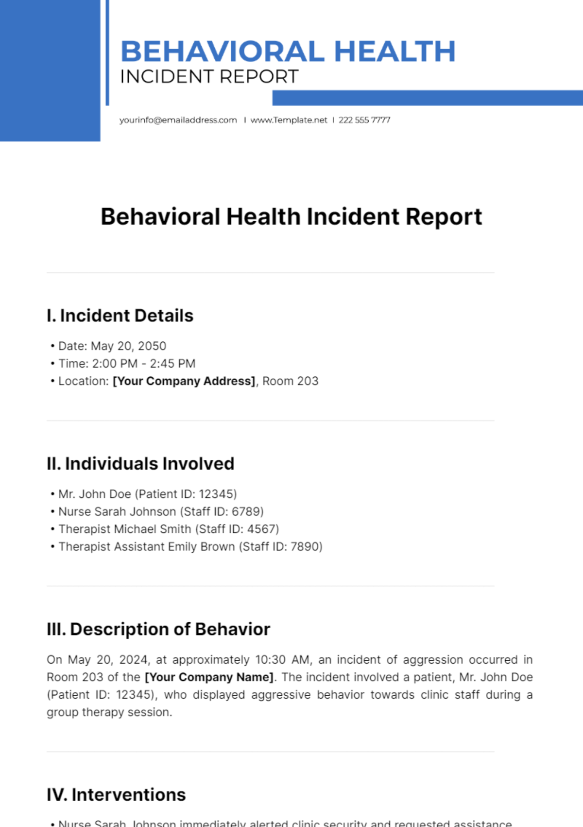 Behavioral Health Incident Report Template - Edit Online & Download