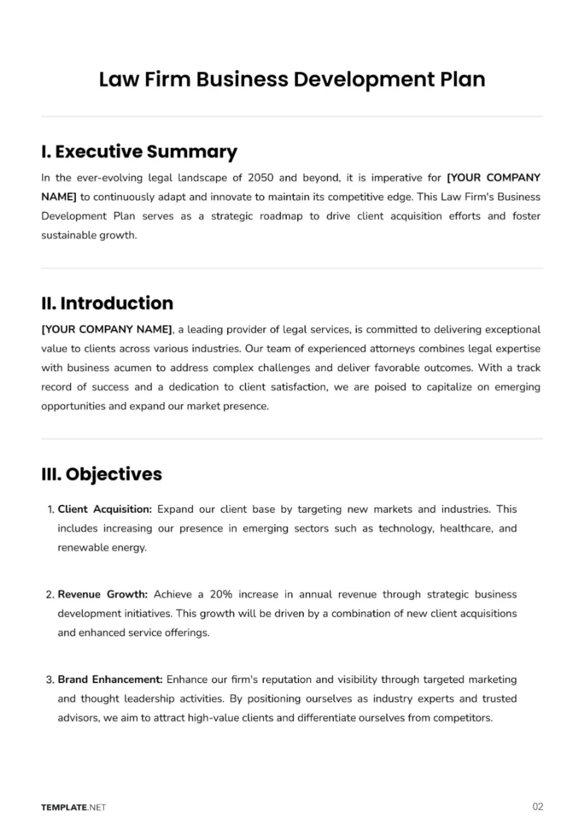 Free Law Firm Business Development Plan Template to Edit Online