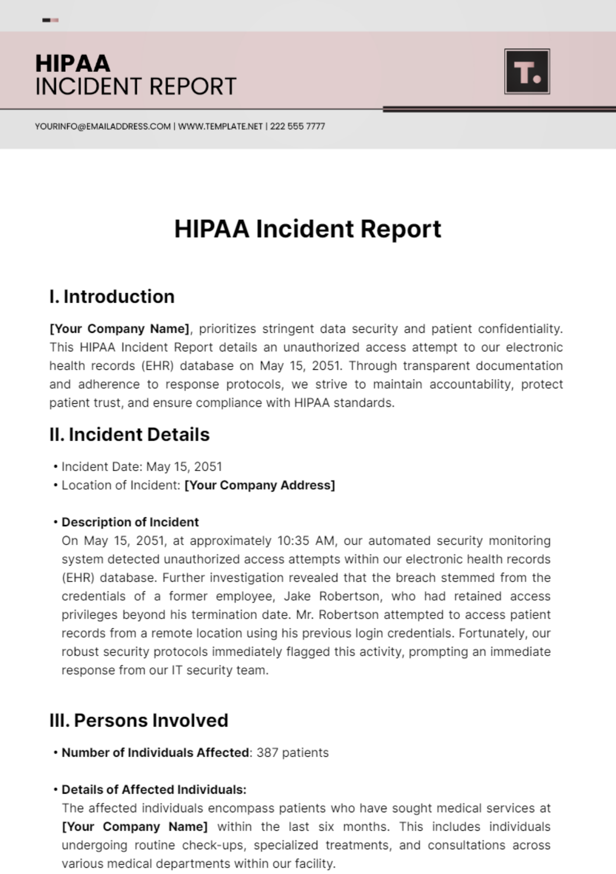 HIPAA Incident Report Template - Edit Online & Download