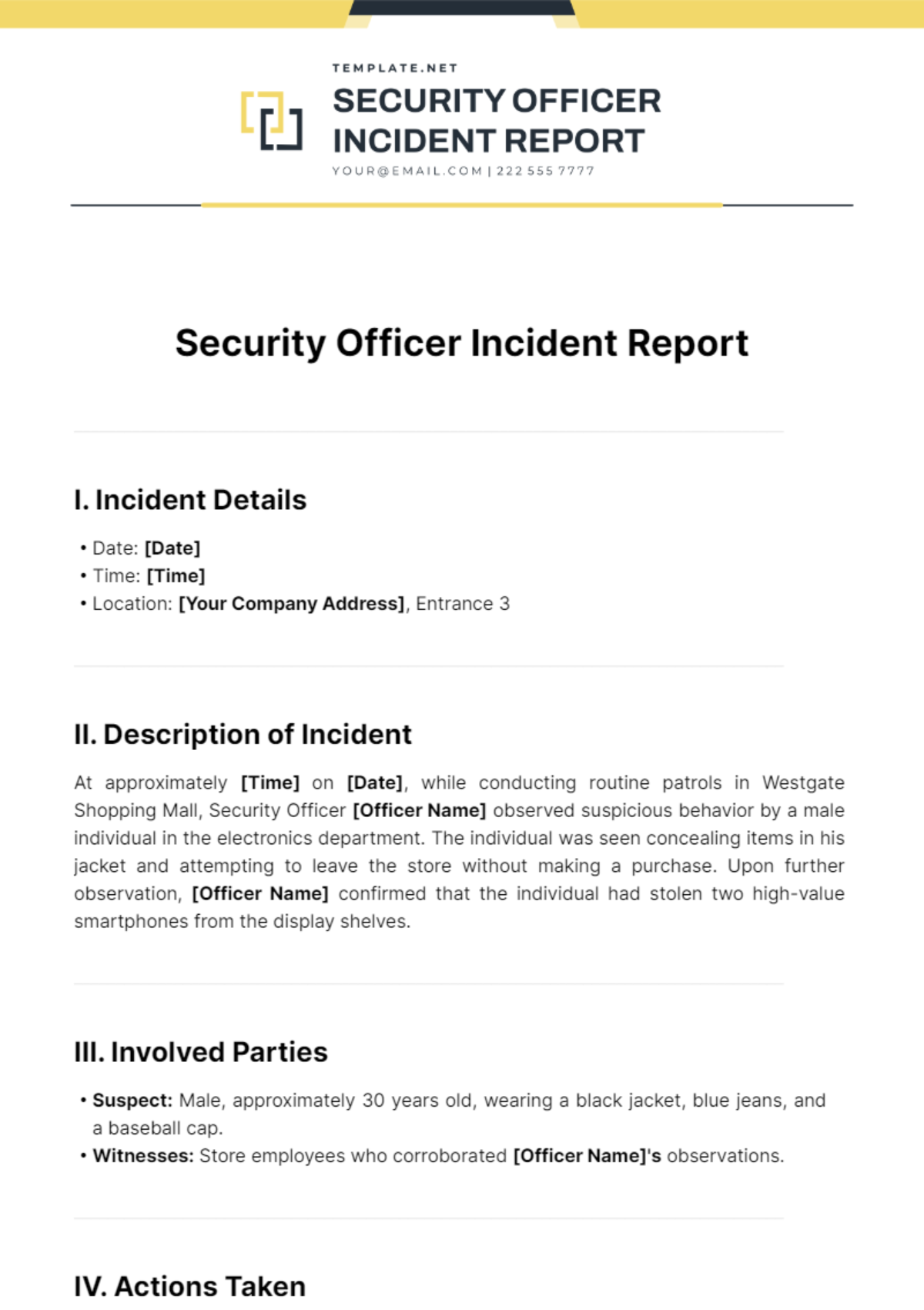 Security Officer Incident Report Template - Edit Online & Download