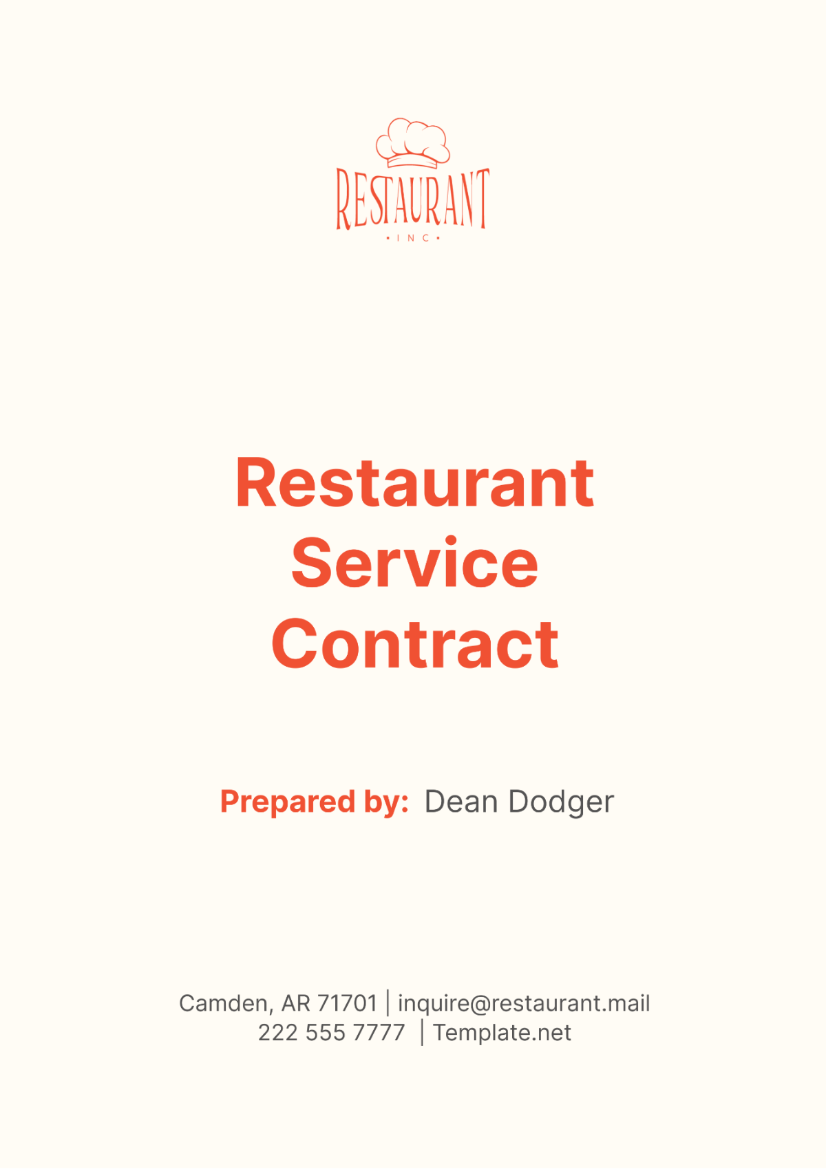 Restaurant Service Contract Template - Edit Online & Download