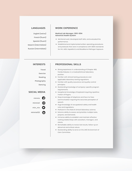 Medical Lab Manager Resume Template