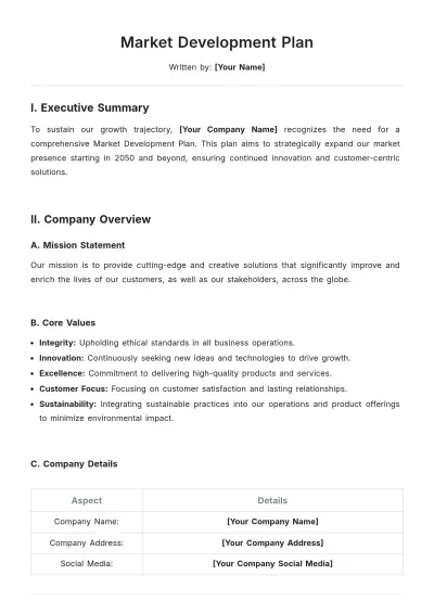 Free Market Development Plan Template to Edit Online