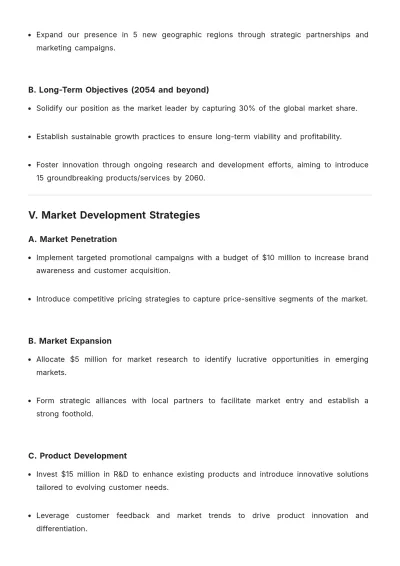 Free Market Development Plan Template to Edit Online