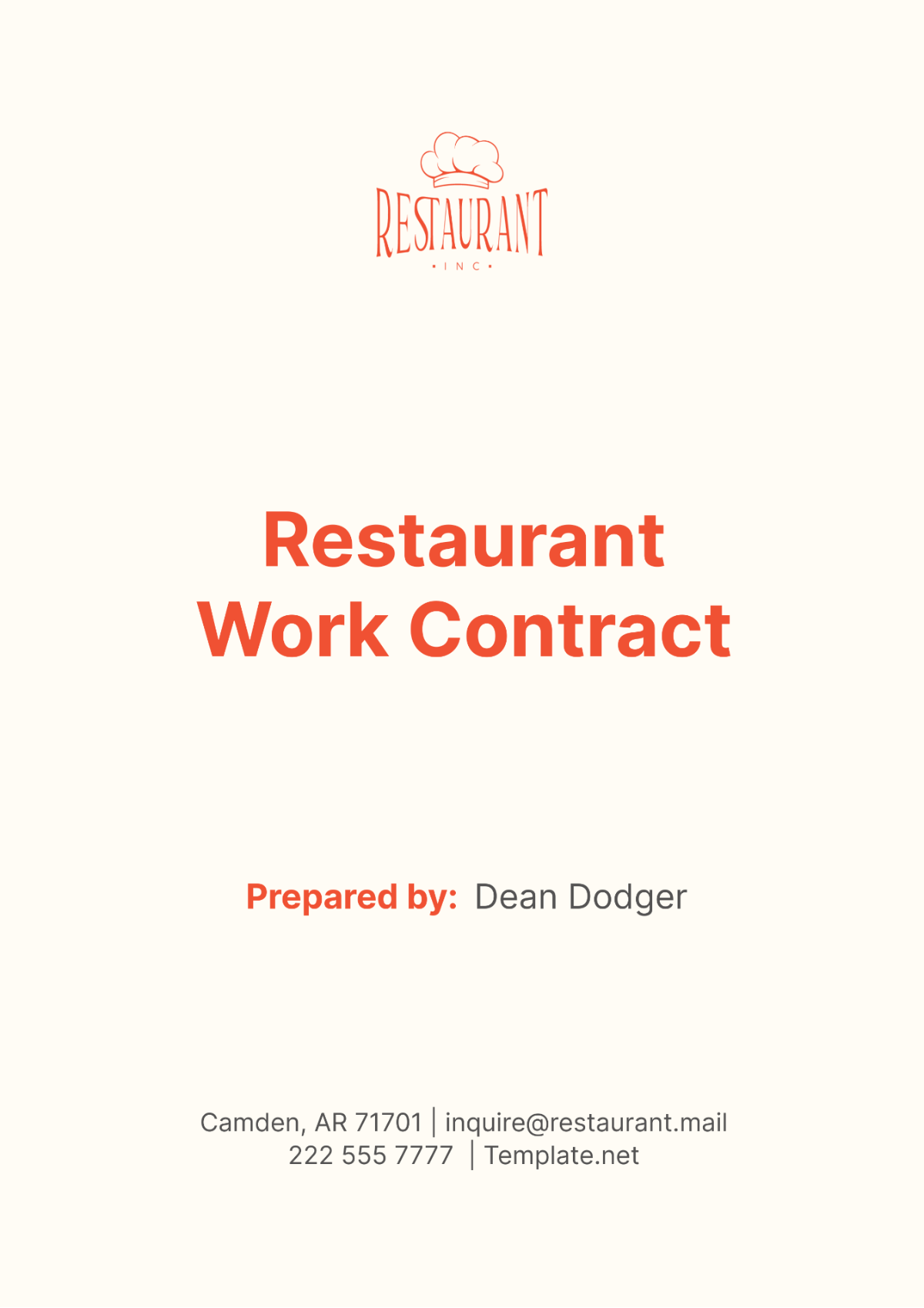 Free Restaurant Work Contract Template
