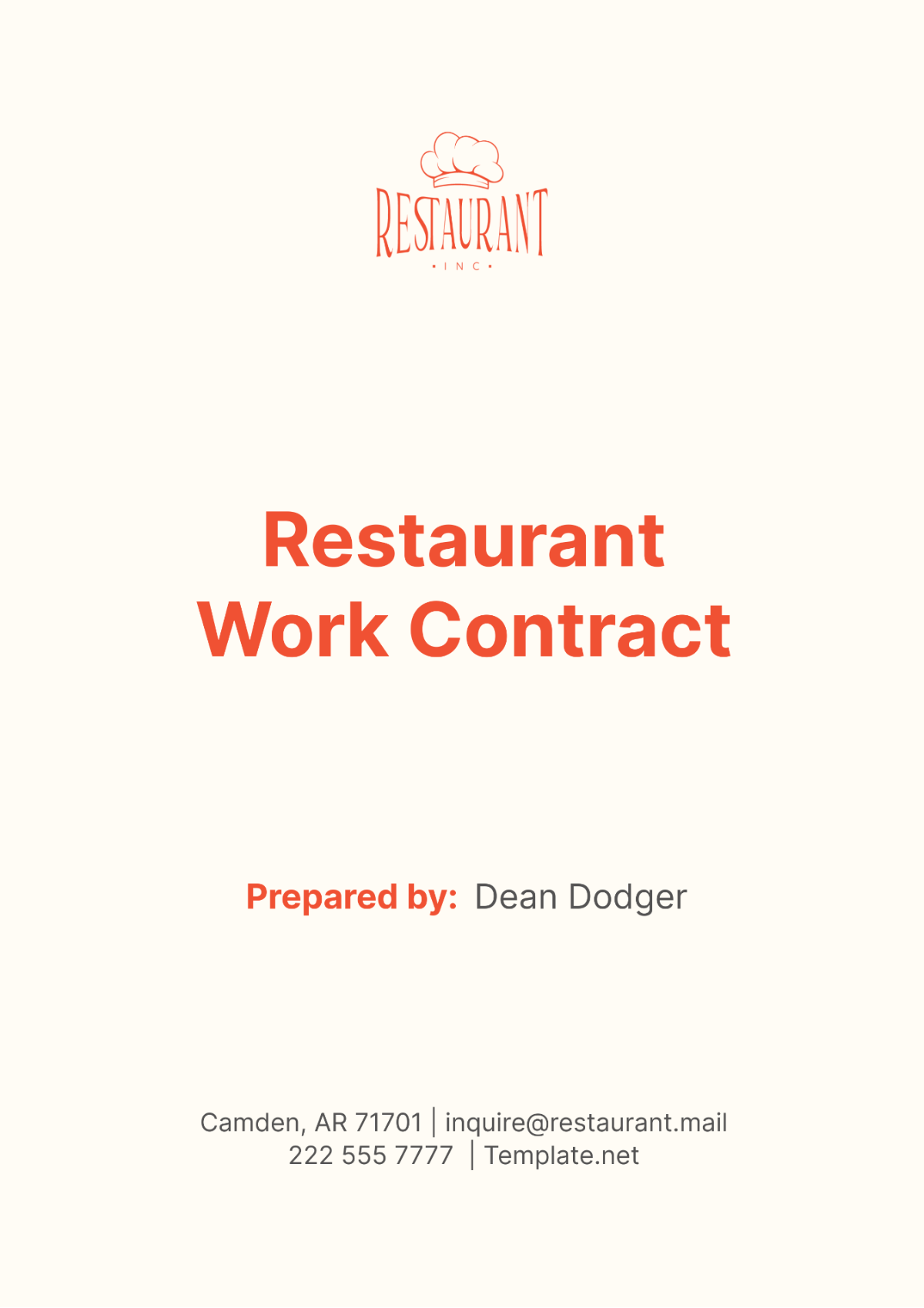 Restaurant Work Contract Template - Edit Online & Download