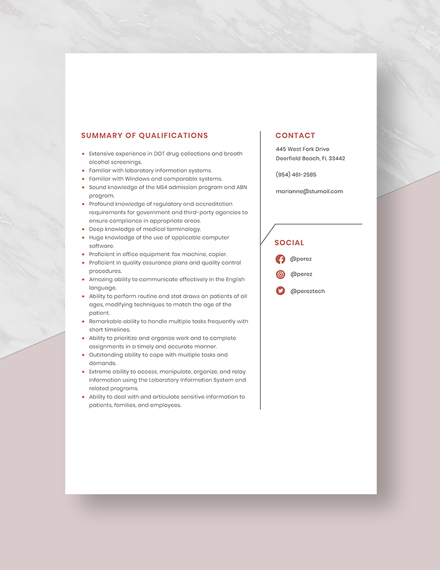 Medical Laboratory Assistant Resume Template