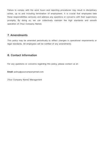 Free Restaurant Work Hours and Reporting Policy Template to Edit Online